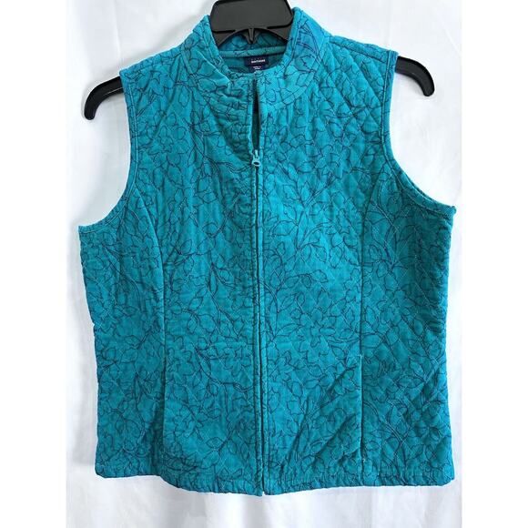 VTG Basic Editions Women's Quilted Corduroy Jacket Vest Size M Teal Floral - Picture 4 of 16